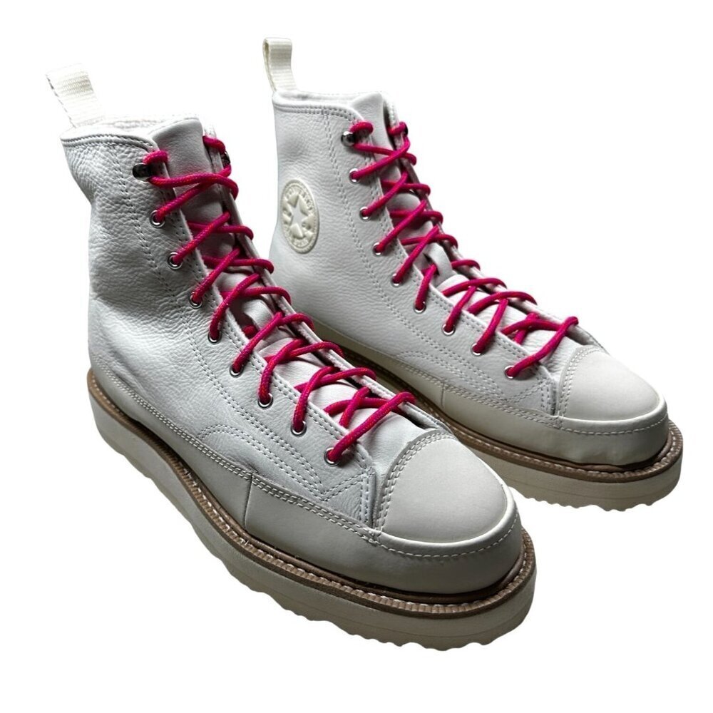 Converse Chuck Taylor All Star Shoes Womens Size 10 White Leather High Top Boots - Picture 3 of 16